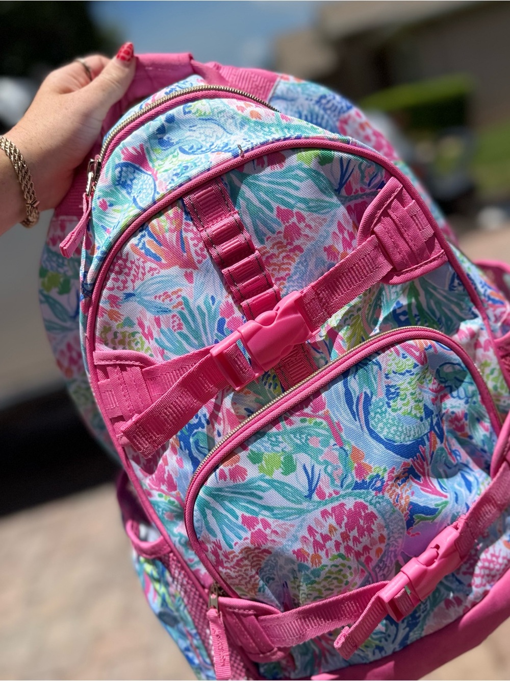 Lilly Pulitzer Kids Floral Pink Backpack - Bright Patterned School Bag - Picture 8 of 9
